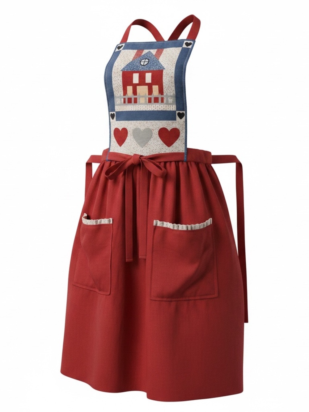 Red and White Vintage Women's Apron-Style Lingerie Apron